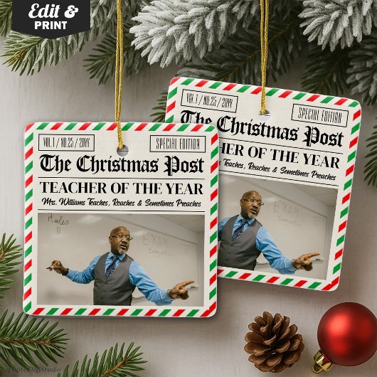 Custom Christmas Gift for Teacher Newspaper Keramisch Ornament