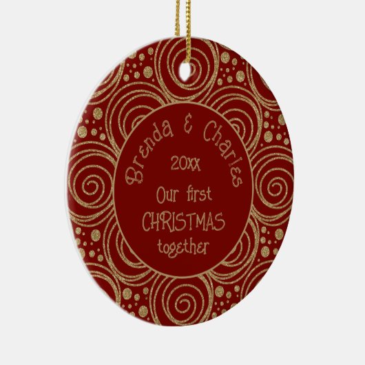 Custom Christmas Golden Swirls on Red Pattern -  Keramisch Ornament (Rechts)