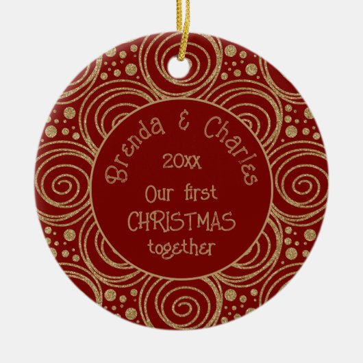 Custom Christmas Golden Swirls on Red Pattern -  Keramisch Ornament (Voorkant)
