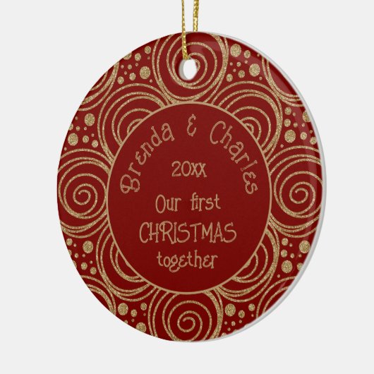 Custom Christmas Golden Swirls on Red Pattern -  Keramisch Ornament (Links)