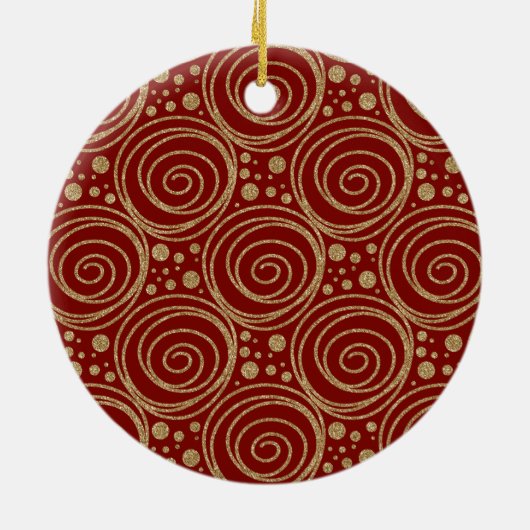 Custom Christmas Golden Swirls on Red Pattern -  Keramisch Ornament (Achterkant)