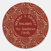 Custom Christmas Golden Swirls on Red Pattern -  Ronde Sticker (Voorkant)