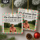 Custom Christmas Golfer Gift, Fun Golf Newspaper  Keramisch Ornament