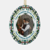 Custom Christmas Green Brown Family Photo Gift Keramisch Ornament (Rechts)