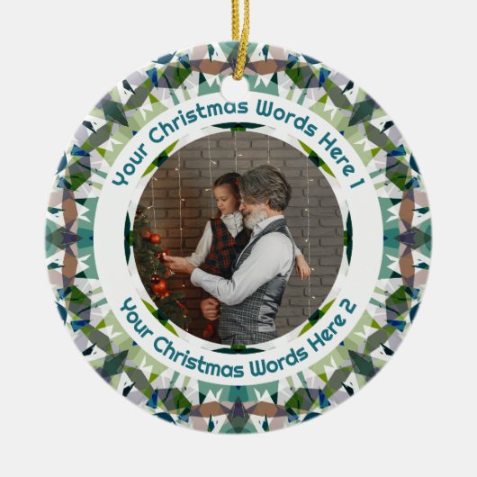 Custom Christmas Green Brown Family Photo Gift Keramisch Ornament (Voorkant)