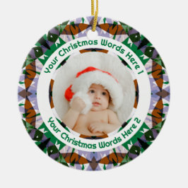 Custom Christmas Green Brown Family Photo Gift Keramisch Ornament
