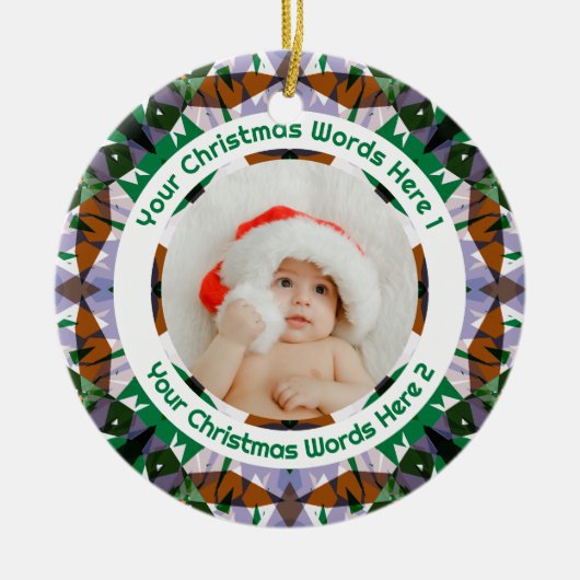 Custom Christmas Green Brown Family Photo Gift Keramisch Ornament (Voorkant)