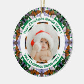 Custom Christmas Green Brown Family Photo Gift Keramisch Ornament (Links)