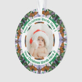 Custom Christmas Green Brown Family Photo Gift Ornament (voorkant)