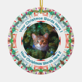 Custom Christmas Green Pink Family Photo Gift Keramisch Ornament