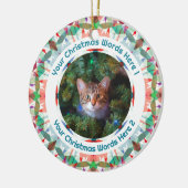 Custom Christmas Green Pink Family Photo Gift Keramisch Ornament (Links)