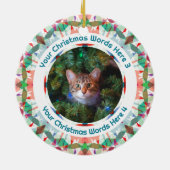 Custom Christmas Green Pink Family Photo Gift Keramisch Ornament (Achterkant)