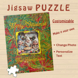 Custom Christmas Green Red Gold abstract marbled  Legpuzzel