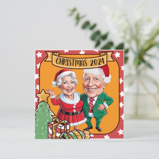 Custom Christmas Grootouders karikatuur Kaart (Staand voorkant)