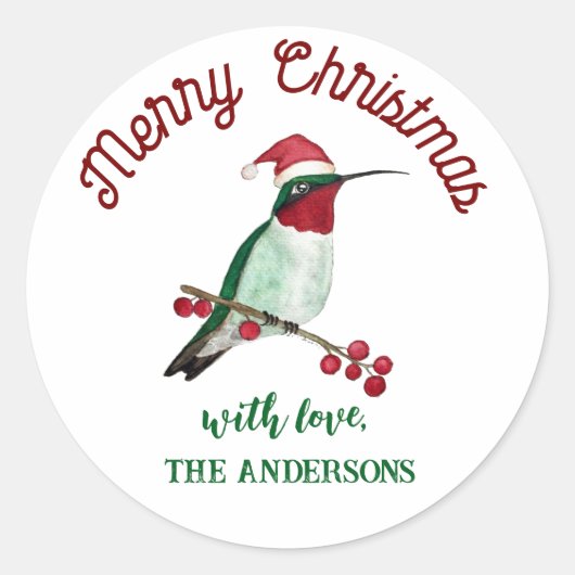 Custom Christmas Hummingbird Ronde Sticker (Voorkant)