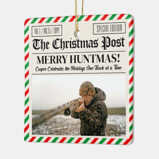Custom Christmas Hunter Gift Newspaper Outdoorsman Keramisch Ornament (Links)