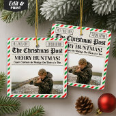 Custom Christmas Hunter Gift Newspaper Outdoorsman Keramisch Ornament