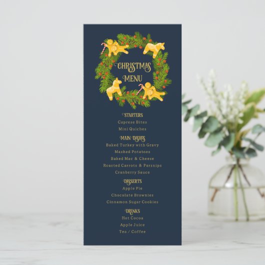 Custom Christmas Menu Card with Gingerbread Wreath (Staand voorkant)