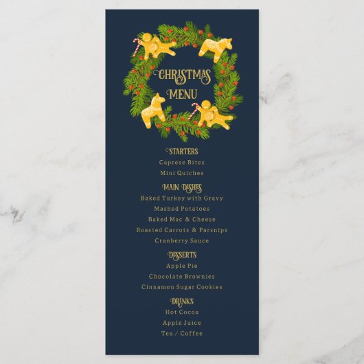 Custom Christmas Menu Card with Gingerbread Wreath (Voorkant)