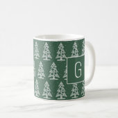 Custom Christmas Monogram Mug with White Trees Koffiemok (Voorkant rechts)