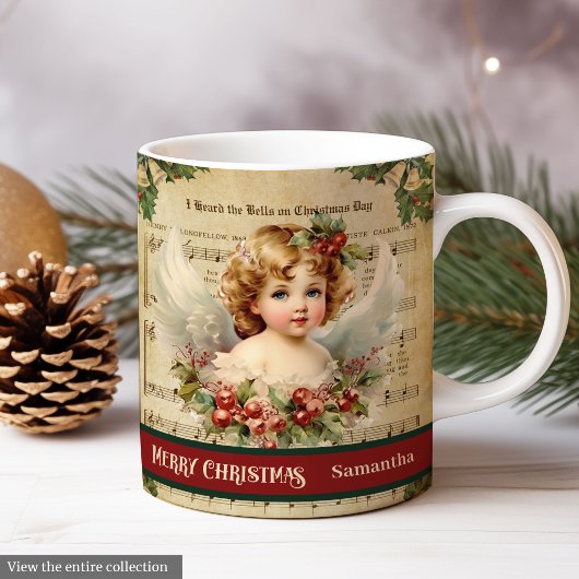 Custom Christmas Mug Vintage Angel Monogram Gift Koffiemok
