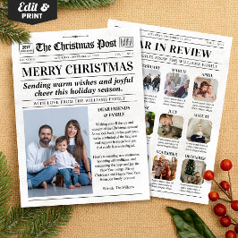Custom Christmas Newspaper Card, Year in Review Feestdagenkaart