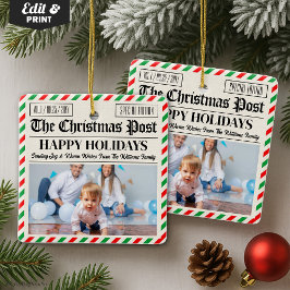 Custom Christmas Newspaper Decor, Family Photo Keramisch Ornament