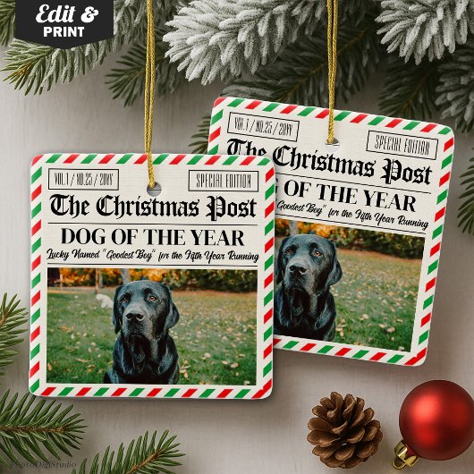 Custom Christmas Newspaper Decor, Gift for Dog  Keramisch Ornament