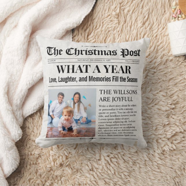 Custom Christmas Newspaper, Family Newspaper Kussen (Deken)