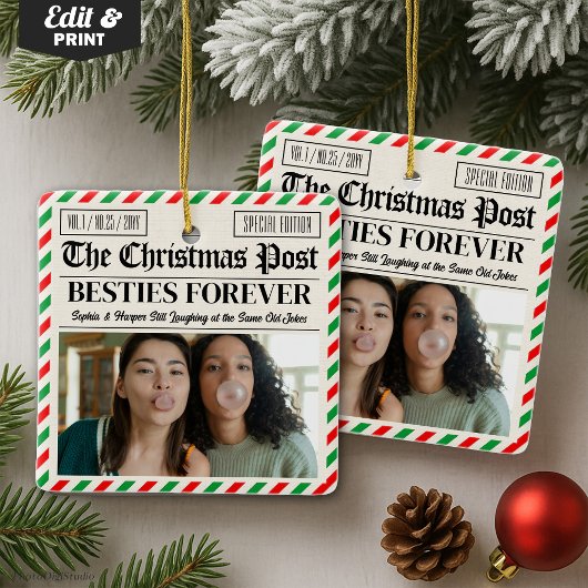 Custom Christmas Newspaper Friend Gift for Besties Keramisch Ornament