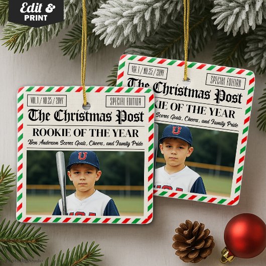 Custom Christmas Newspaper Rookie of the Year Keramisch Ornament