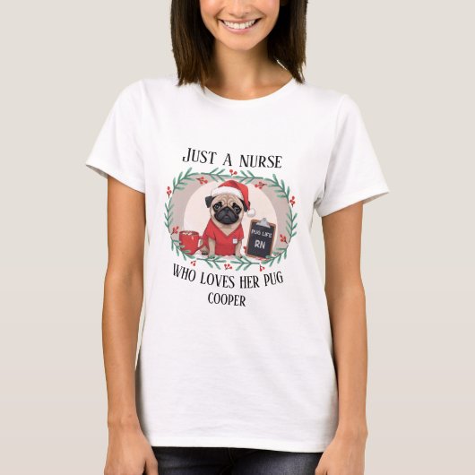 Custom Christmas Nurse Pug RN LPN T-shirt (Voorkant)