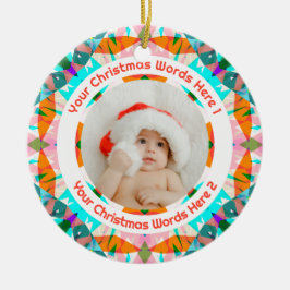 Custom Christmas Orange Teal Family Photo Gift Keramisch Ornament
