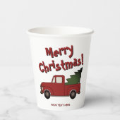 Custom Christmas party cup with red truck and tree Papieren Bekers (Achterkant)