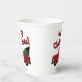 Custom Christmas party cup with red truck and tree Papieren Bekers (Rechts)