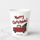 Custom Christmas party cup with red truck and tree Papieren Bekers (Voorkant)