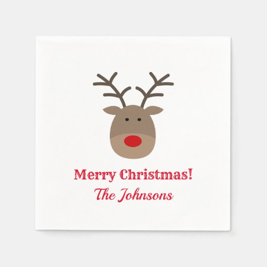 Custom Christmas party napkins with cute reindeer Servetten (Voorkant)