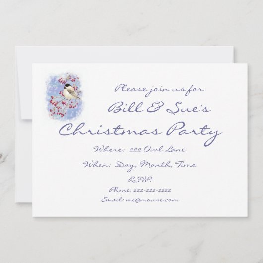 Custom Christmas Party Nodig Vogel Winter Bessen Kaart (Achterkant)