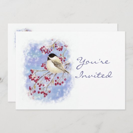 Custom Christmas Party Nodig Vogel Winter Bessen Kaart (Voorkant / Achterkant)
