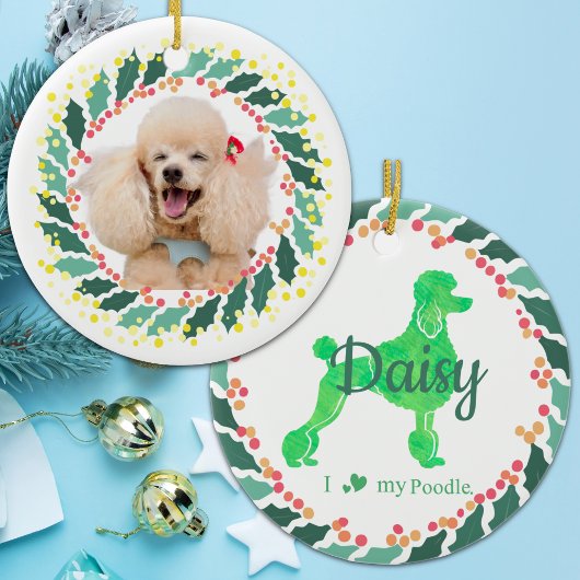 Custom Christmas  Pastel Green Poodle Ornament