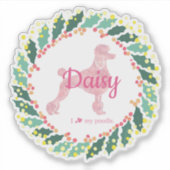 Custom Christmas  Pastel Pink Poodle Sticker (Voorkant)