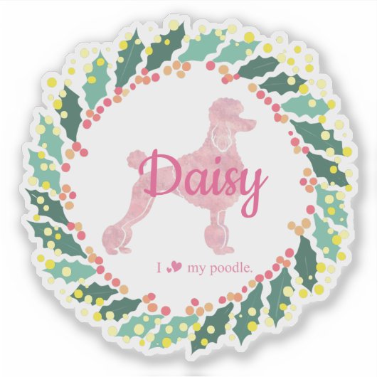 Custom Christmas  Pastel Pink Poodle Sticker (Voorkant)
