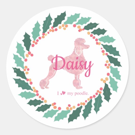 Custom Christmas  Pastel Pink Poodle Sticker (Voorkant)