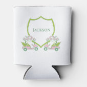 Custom Christmas Pink Golf Carts Green Crest Party Blikjeskoeler (Voorkant)