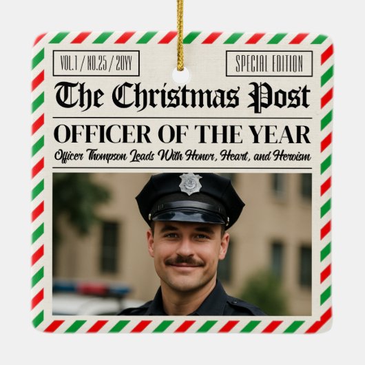 Custom Christmas Police Gift for Officer Newspaper Keramisch Ornament (Achterkant)