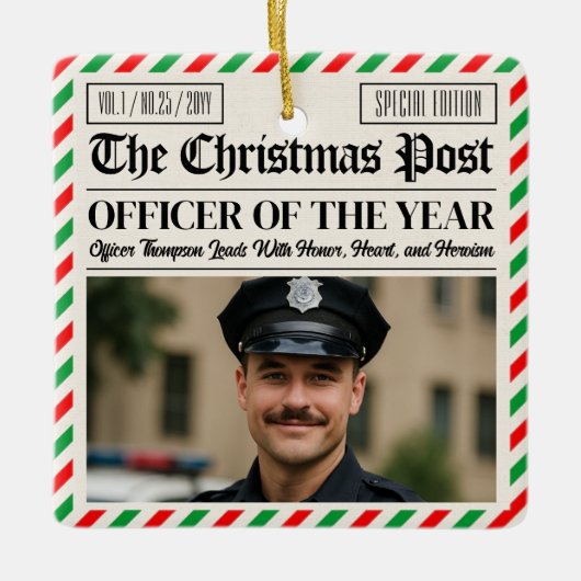 Custom Christmas Police Gift for Officer Newspaper Keramisch Ornament (Voorkant)