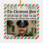 Custom Christmas Police Gift for Officer Newspaper Keramisch Ornament (Voorkant)