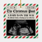 Custom Christmas Pregnancy Announcement Newspaper Keramisch Ornament (Achterkant)