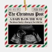 Custom Christmas Pregnancy Announcement Newspaper Keramisch Ornament (Voorkant)