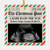 Custom Christmas Pregnancy Announcement Newspaper Keramisch Ornament (Voorkant)